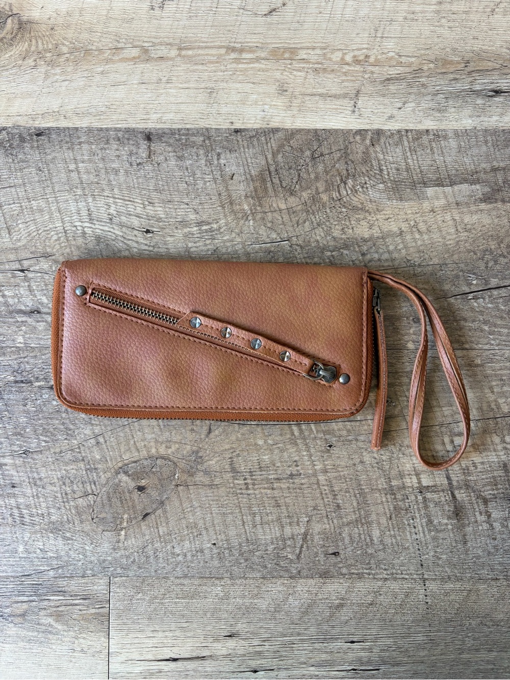 Free People Brown Vegan Leather Wallet with Wrist Loop